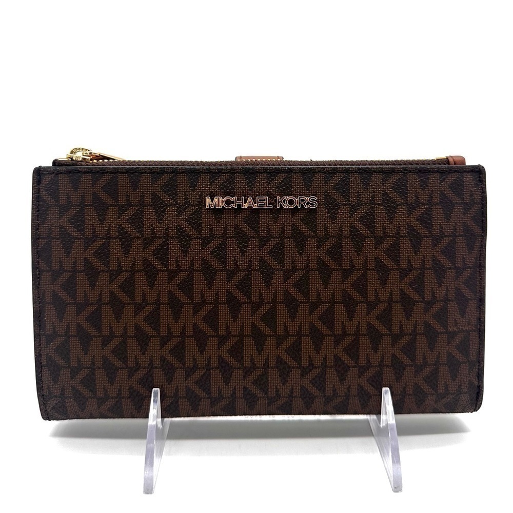 Michael Kors Large Double Zip Wallet Wristlet Brown/Gold